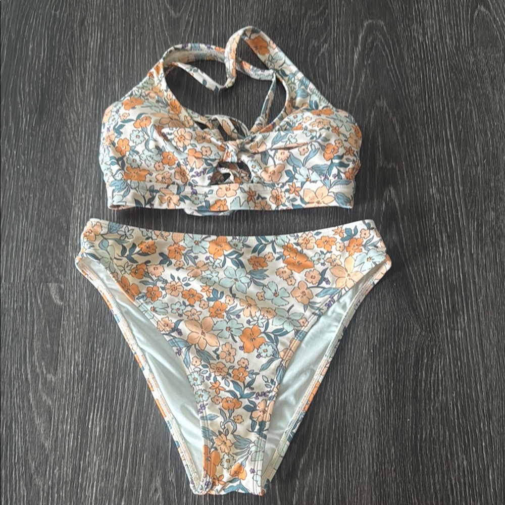Cupshe Floral High Waist Bikini Halter Style Tie Back